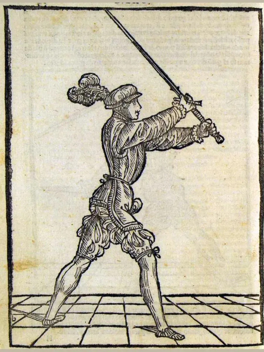 Incisione dall’Opera Nova di Achille Marozzo (1536): guardia con la spada a due mani
