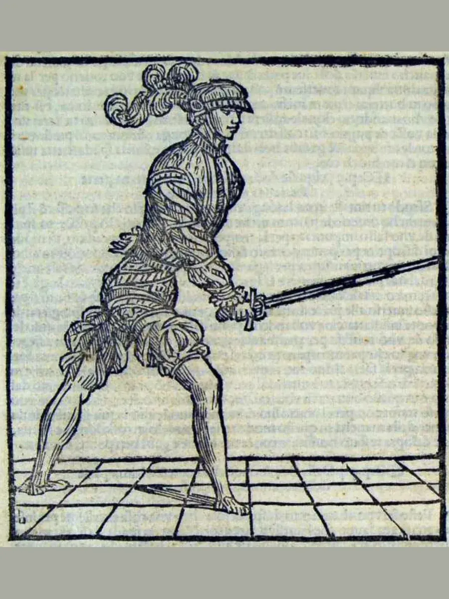 Incisione dall’Opera Nova di Achille Marozzo (1536): guardia di spada da lato